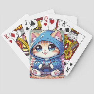 Playful Gamer Cat  in Cosy Setting Playing Cards