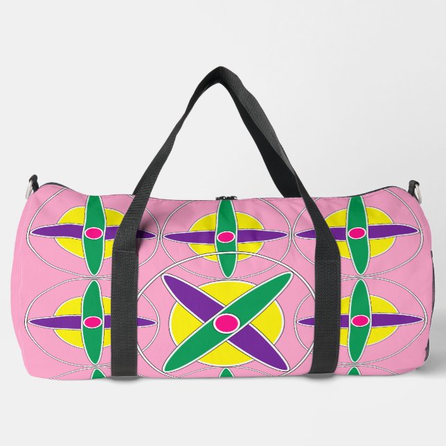 Playful geometric cross pattern duffle bag (Front)