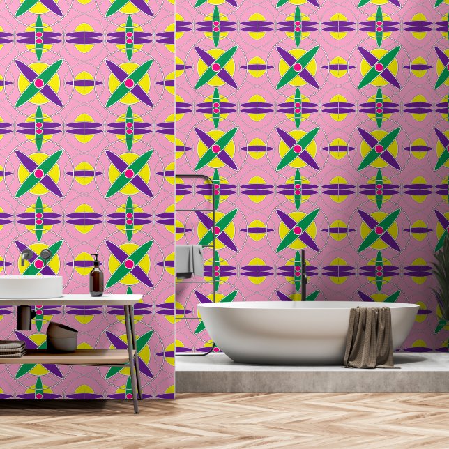 Playful geometric cross pattern wallpaper (Bathroom)