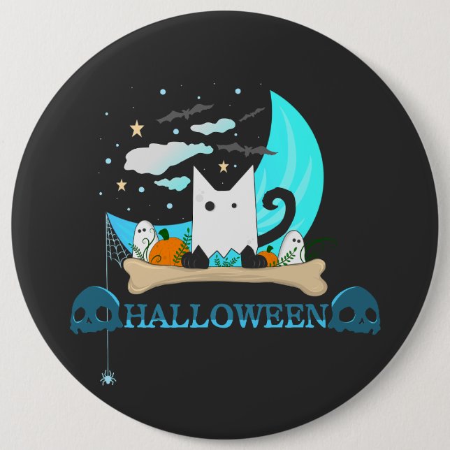 Playful Ghost Cat Haunts Halloween Night 6 Cm Round Badge (Front)