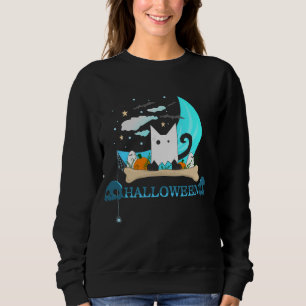 Playful Ghost Cat Haunts Halloween Night Sweatshirt