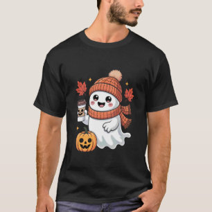 Playful Ghost Drinking Coffee Halloween Design Aut T-Shirt