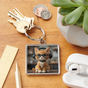 Playful Ginger Cat Key Ring