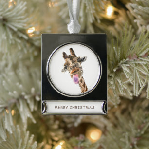 Playful Giraffe Christmas Banner Ornament Smile