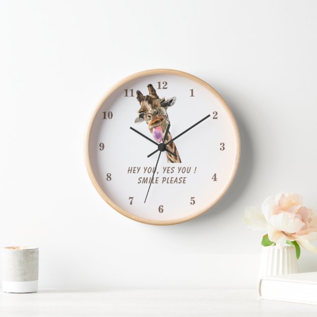 Playful Giraffe Clock Gift - Smile - Custom Text (Home)