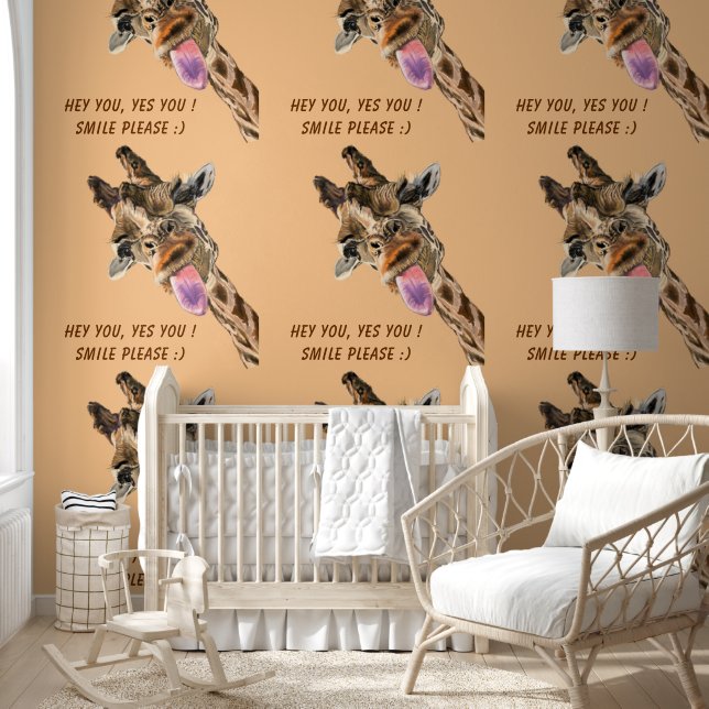 Playful Giraffe Custom Text Funny Wallpaper (Kids)