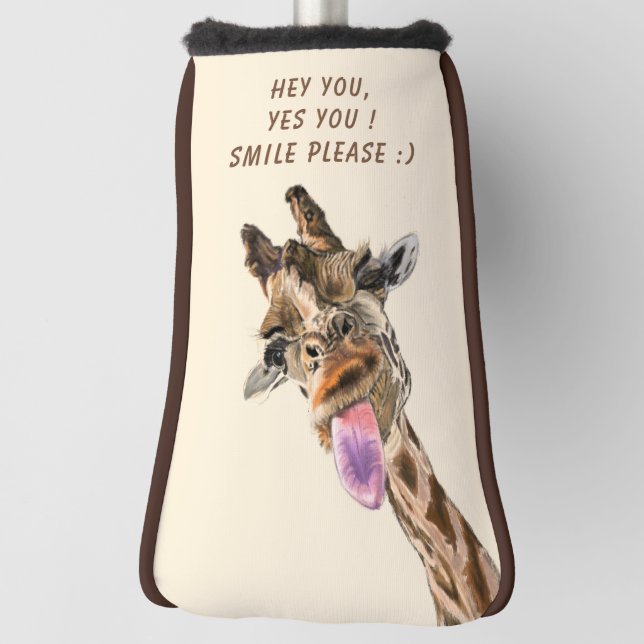 Playful Giraffe Funny Golf Head Cover Custom Text (Rotate 90)