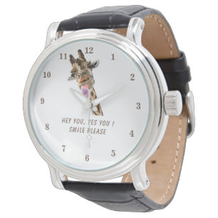Playful Giraffe Funny Watch Smile - Custom Text