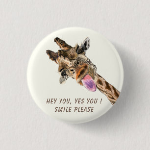 Playful Giraffe Tongue Out Button Smile