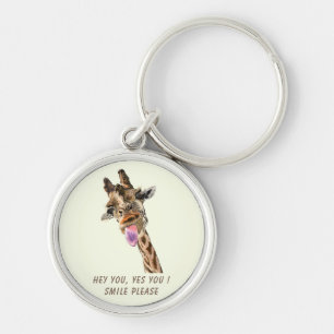 Playful Giraffe Tongue Out Keychain - Happy