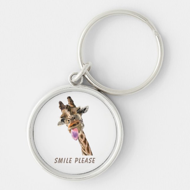 Playful Giraffe Tongue Out Keychain - Smile (Front)