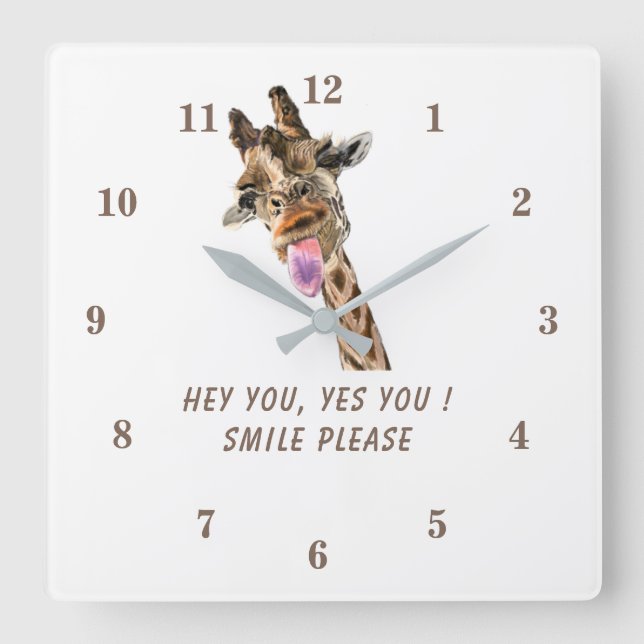 Playful Giraffe Tongue Out Wall Clock Custom Text (Front)