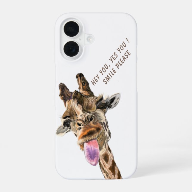 Playful Giraffe Tongue Out with Text Your Funny iPhone 16 Case (Back)