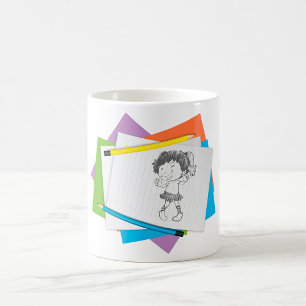 Playful Girl Sketch Drawing with Colourful Pencils Coffee Mug