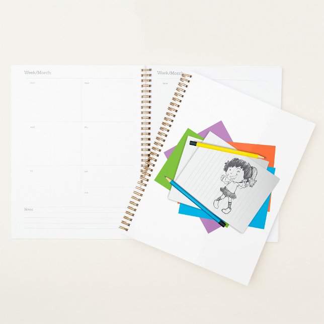 Playful Girl Sketch Drawing with Colourful Pencils Planner (Creator Uploaded)