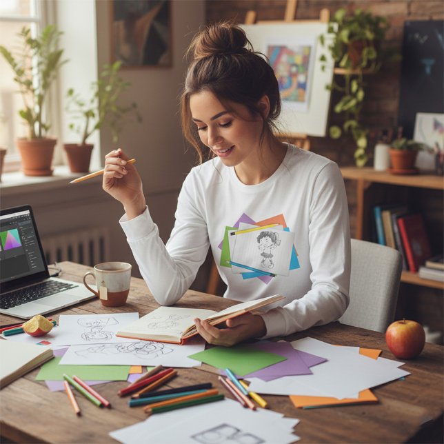 Playful Girl Sketch Drawing with Colourful Pencils T-Shirt (Creator Uploaded)