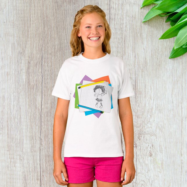 Playful Girl Sketch Drawing with Colourful Pencils T-Shirt (Creator Uploaded)
