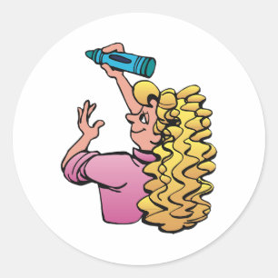 Playful Girl with Crayon Classic Round Sticker