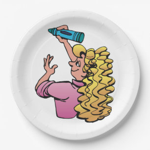 Playful Girl with Crayon Paper Plate