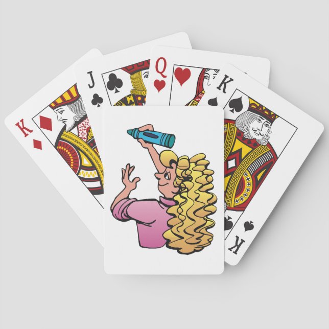 Playful Girl with Crayon Playing Cards (Back)