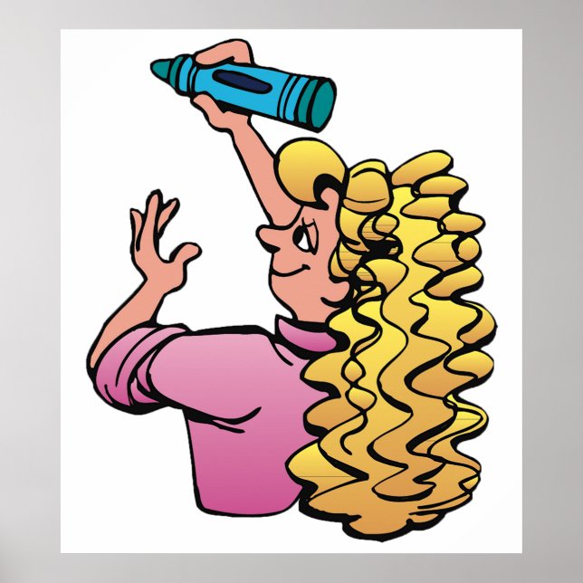 Playful Girl with Crayon Poster (Front)