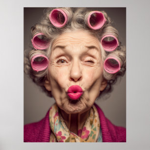 Playful Glamour in Pink Curlers Poster