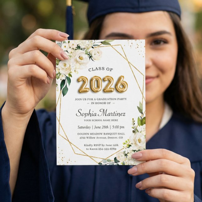 Playful Gold Balloon Lettering 2025 Graduation Invitation (Creator Uploaded)