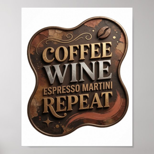 Playful Gold COFFEE WINE ESPRESSO MARTINI REPEAT Poster (Front)