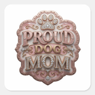 Playful Gold PROUD DOG MOM Square Sticker