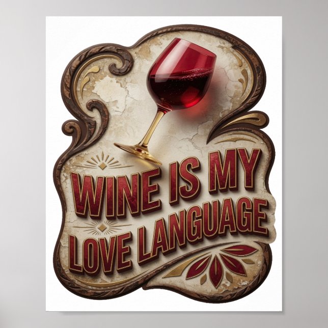 Playful Gold WINE IS MY LOVE LANGUAGE Poster (Front)