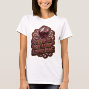 Playful Gold WINE IS MY LOVE LANGUAGE Wearable Art T-Shirt