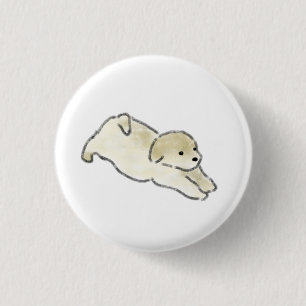 Playful Golden Puppy Stretching Minimalist Gift 3 Cm Round Badge