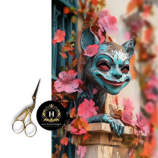 Playful Gothic Gargoyle Pink Floral Decoupage Tissue Paper (Creator Uploaded)