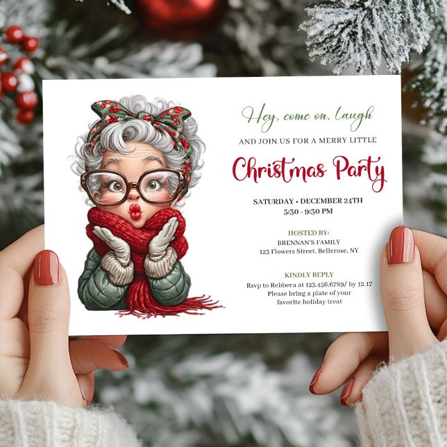 Playful Grandma Xmas Cartoon Celebration Invite (Playful Grandma Xmas Cartoon Celebration Invite)