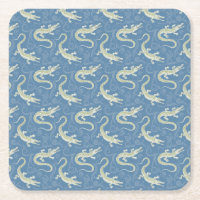 Playful Green Alligator Paisley on Blue