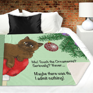 Playful Green Cute Christmas Brown Cat Humour Sherpa Blanket