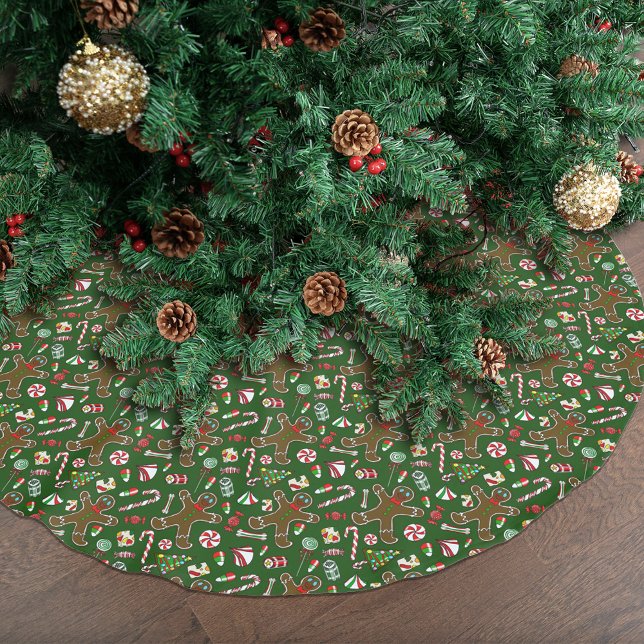Playful Green Festive Gingerbread Candy Pattern Brushed Polyester Tree Skirt (Creator Uploaded)