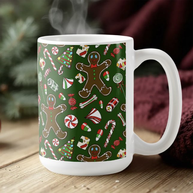 Playful Green Festive Gingerbread Candy Pattern Coffee Mug (Creator Uploaded)