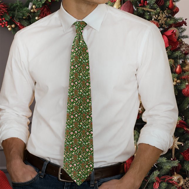 Playful Green Festive Gingerbread Candy Pattern Tie (Creator Uploaded)