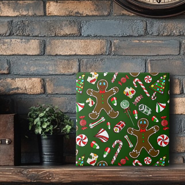 Playful Green Festive Gingerbread Candy Pattern Tile (Creator Uploaded)