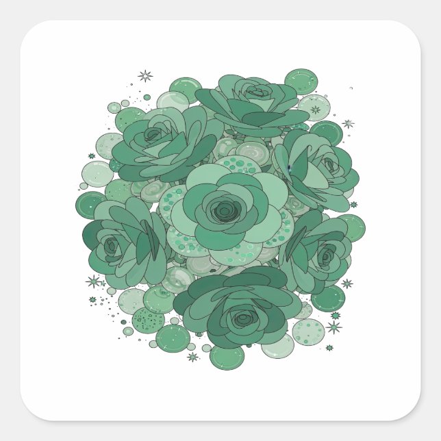 Playful Green GREEN ROSES Sticker Design (Front)