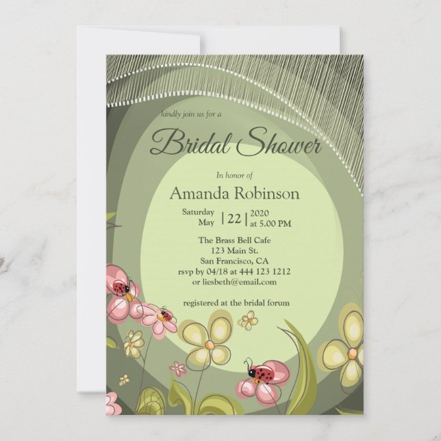 Playful Green & Lady-bird Invitation (Front)