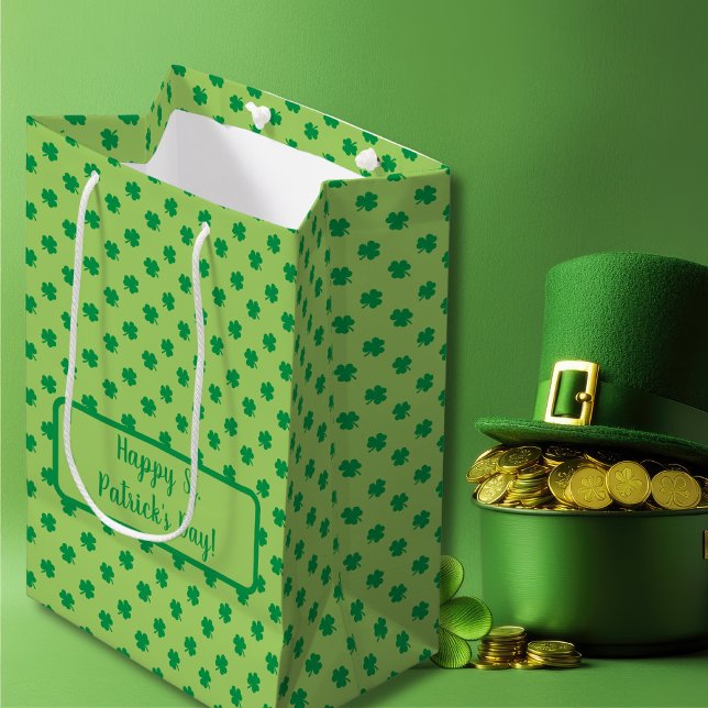 Playful Green Shamrocks pattern Medium Gift Bag (Playful Green Shamrocks pattern Medium Gift Bag)