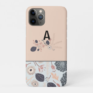 Playful Grey Blue Peach Floral Repeat Monogram Case-Mate iPhone Case