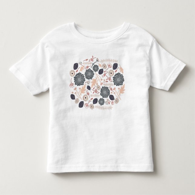 Playful Grey Blue Peach Floral Repeat Motif Toddler T-Shirt (Front)