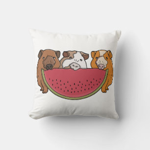 Playful Guinea Pigs and Watermelon Illustration Cushion