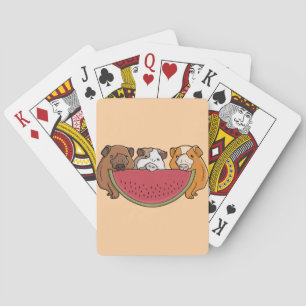 Playful Guinea Pigs and Watermelon Illustration Playing Cards