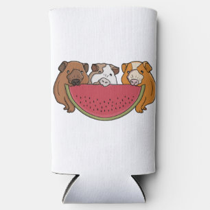 Playful Guinea Pigs and Watermelon Illustration Seltzer Can Cooler