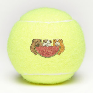 Playful Guinea Pigs and Watermelon Illustration Tennis Balls