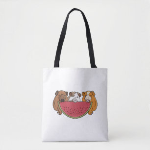Playful Guinea Pigs and Watermelon Illustration Tote Bag